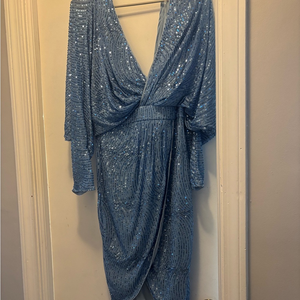 Fashion Nova Sparkling Blue Long Sleeve Dress